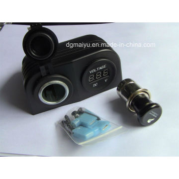 Waterproof Double Cigarette Socket with Voltmeter Socket